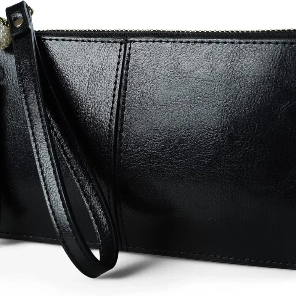 Leather Wristlet Card Holder Wallet for Women Slim RFID Secure Small Purse